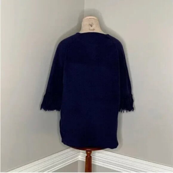 J. McLaughlin 100% Cotton 3/4 Fringed Sleeve Blue Knit Sweater Size Medium - Picture 2 of 7